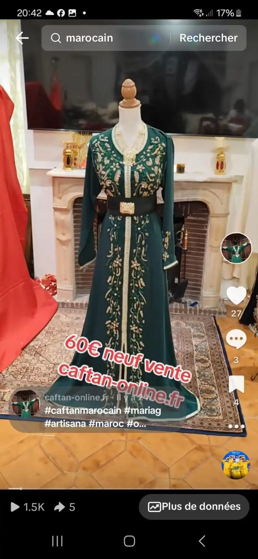 caftan marocain neuf pour marjolaine