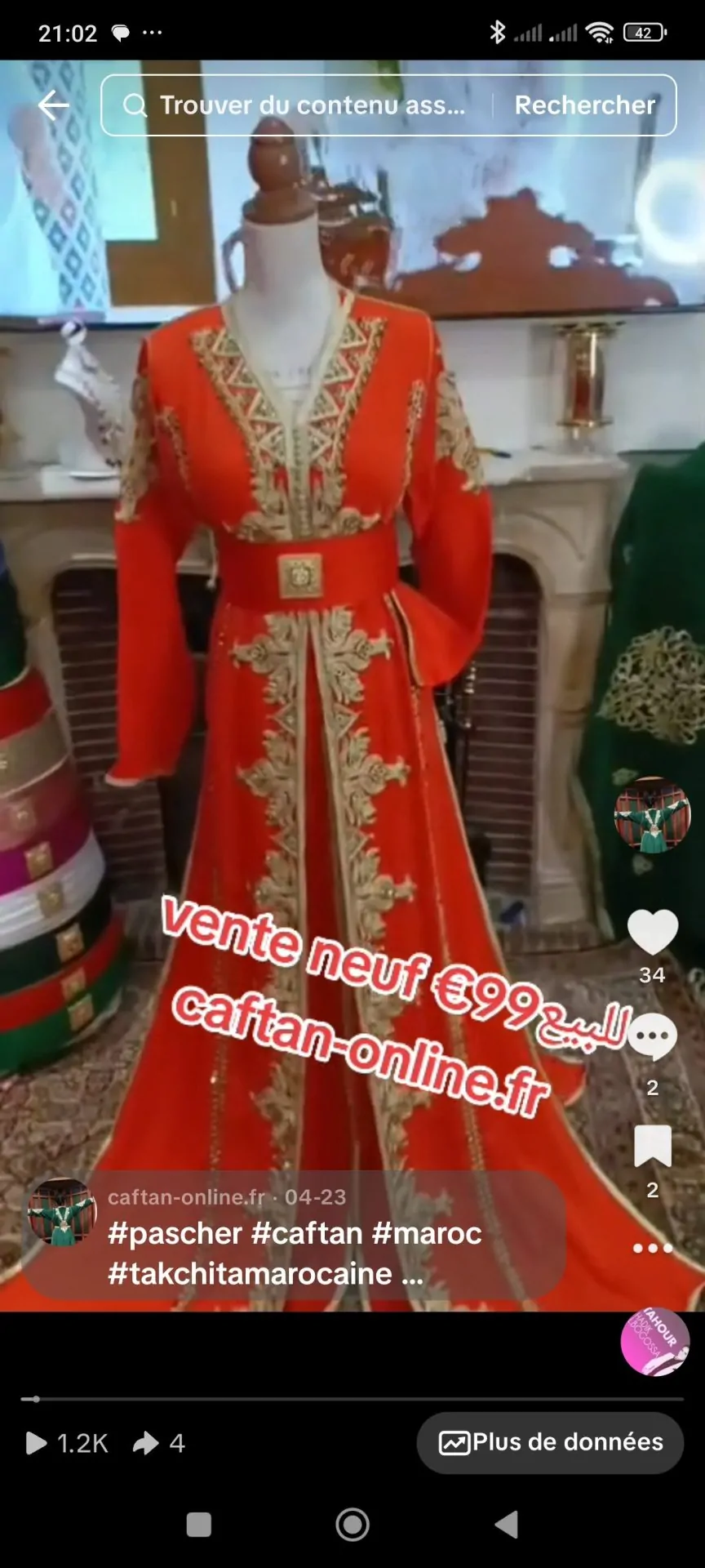 caftan neuf plus ceinture