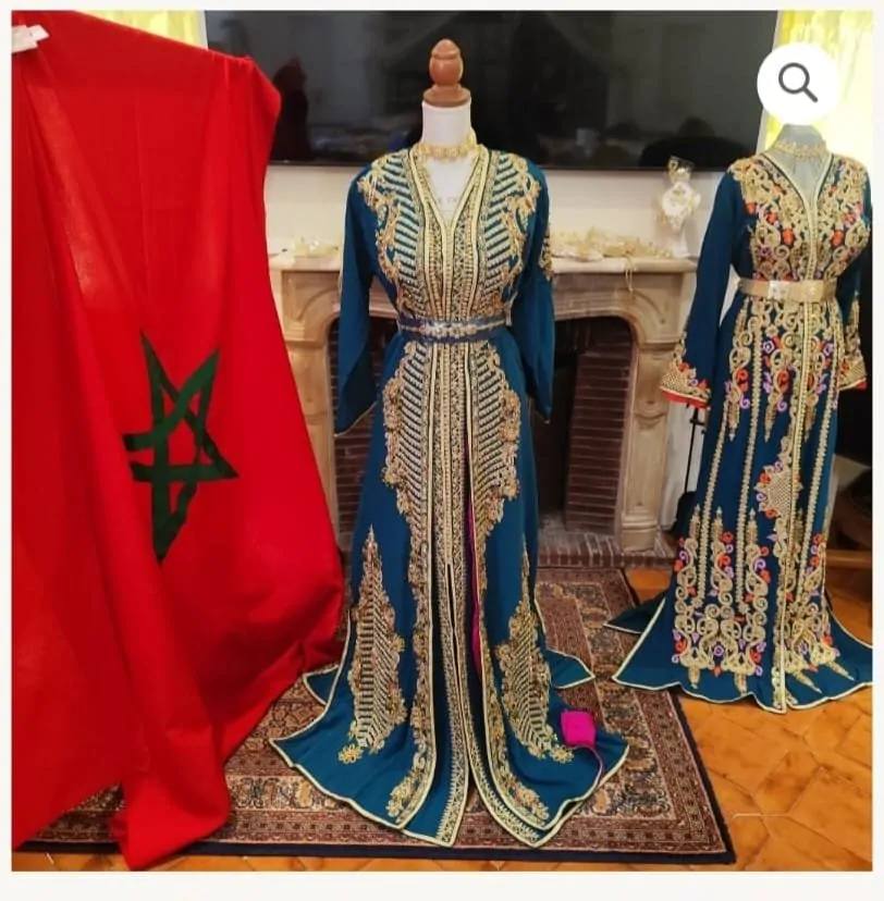 lot caftan marocain neuf avec ceinture et bijoux de tête