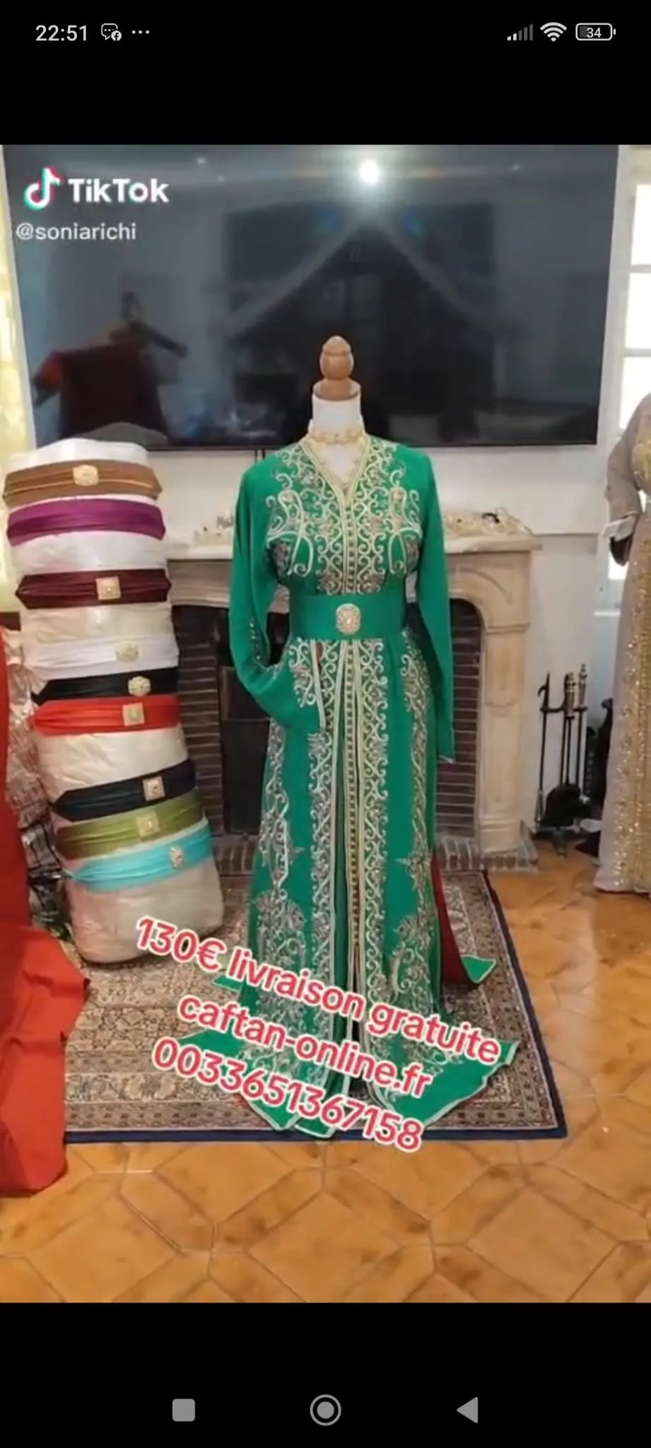 caftan marocain neuf doublé avec ceinture