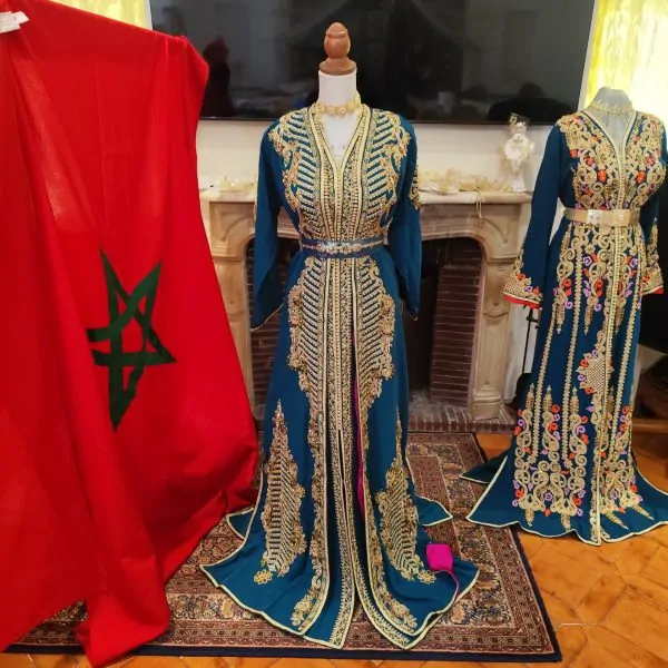 قفطان مغربي جديد مبطن، قطعتين - تقشيطة قطعتين
