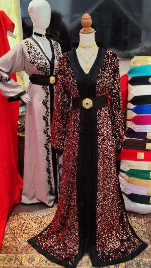 قفطان مغربي جديد مبطن، مقاس كبير