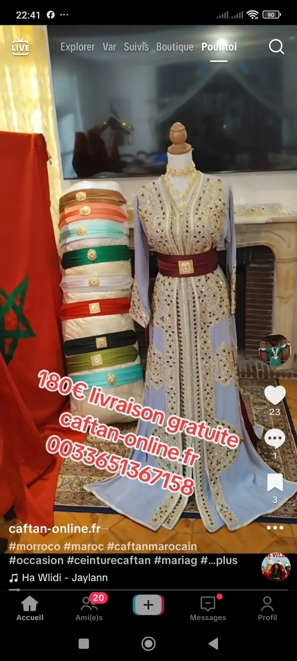 caftan marocain neuf doublé avec ceinture dorée