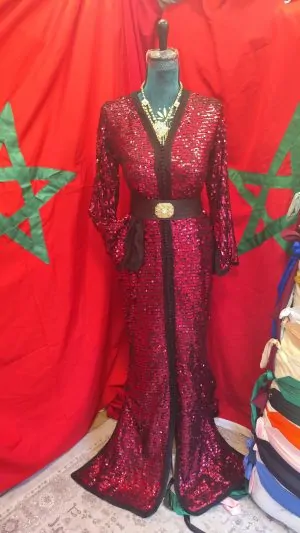 Gebrauchter marokkanischer Kaftan, Meerjungfrauenschnitt, Größe S